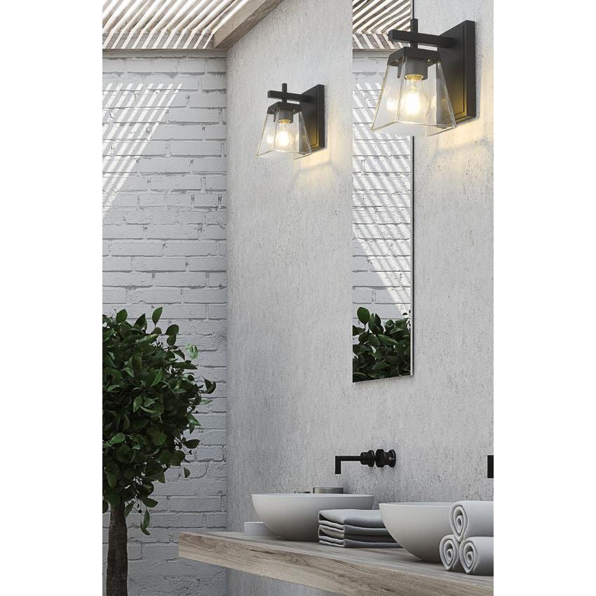 Z-Lite Lauren 1-Light Matte Black Steel Frame Clear Glass Shade Wall Sconce