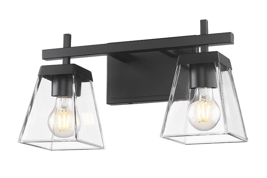 Z-Lite Lauren 16" 2-Light Matte Black Steel Frame Clear Glass Shade Vanity Light