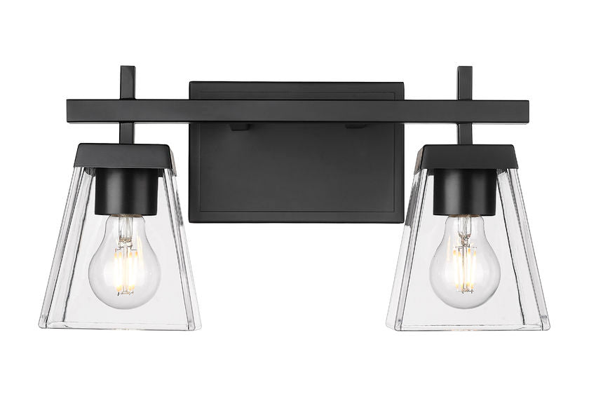 Z-Lite Lauren 16" 2-Light Matte Black Steel Frame Clear Glass Shade Vanity Light