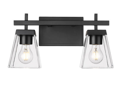 Z-Lite Lauren 16" 2-Light Matte Black Steel Frame Clear Glass Shade Vanity Light