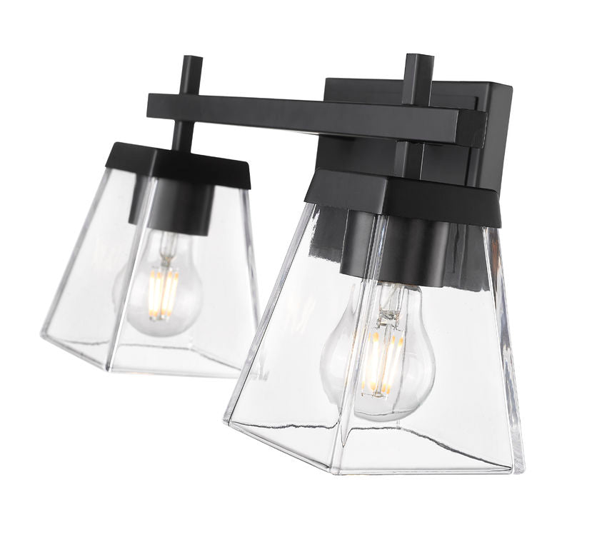 Z-Lite Lauren 16" 2-Light Matte Black Steel Frame Clear Glass Shade Vanity Light