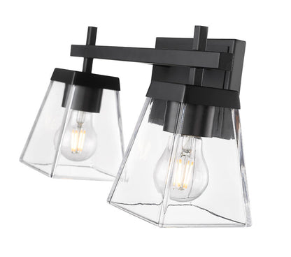 Z-Lite Lauren 16" 2-Light Matte Black Steel Frame Clear Glass Shade Vanity Light