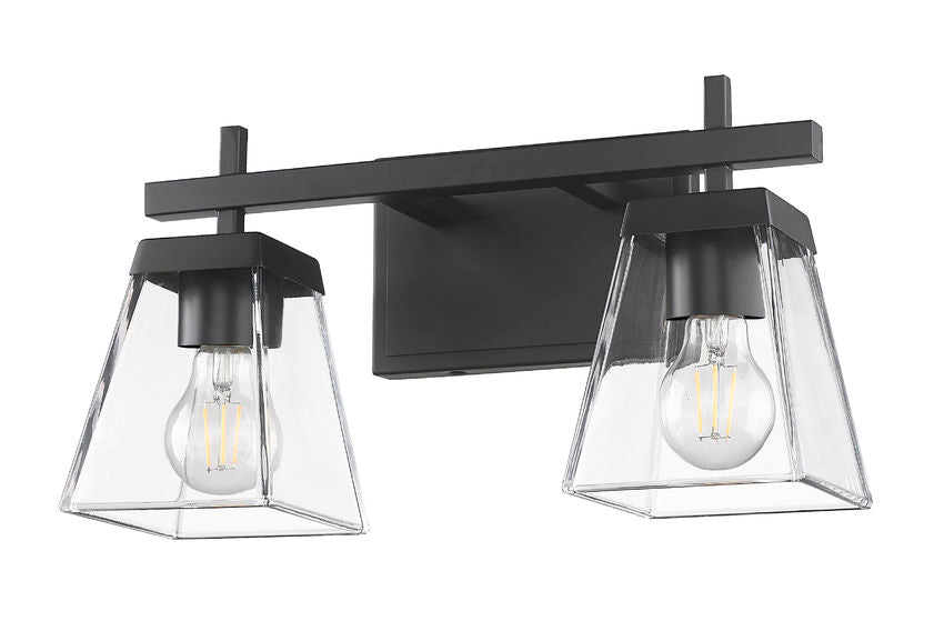 Z-Lite Lauren 16" 2-Light Matte Black Steel Frame Clear Glass Shade Vanity Light