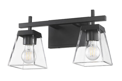 Z-Lite Lauren 16" 2-Light Matte Black Steel Frame Clear Glass Shade Vanity Light