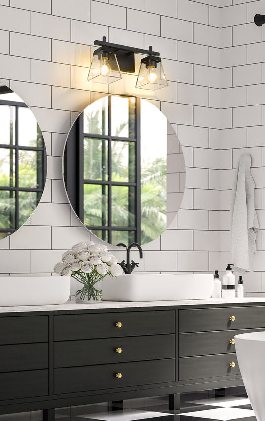 Z-Lite Lauren 16" 2-Light Matte Black Steel Frame Clear Glass Shade Vanity Light