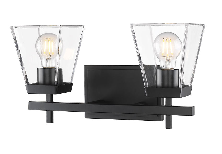 Z-Lite Lauren 16" 2-Light Matte Black Steel Frame Clear Glass Shade Vanity Light