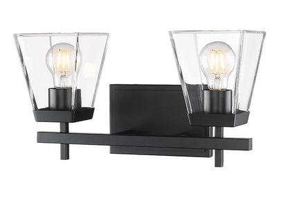 Z-Lite Lauren 16" 2-Light Matte Black Steel Frame Clear Glass Shade Vanity Light