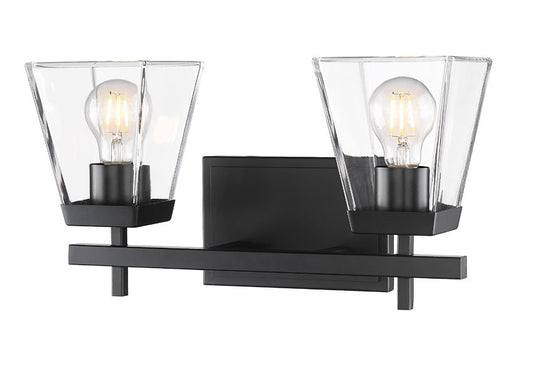 Z-Lite Lauren 16" 2-Light Matte Black Steel Frame Clear Glass Shade Vanity Light