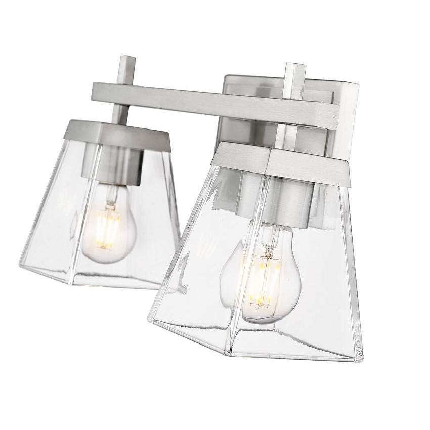 Z-Lite Lauren 2-Light Brushed Nickel Steel Frame Clear Glass Shade Vanity Light