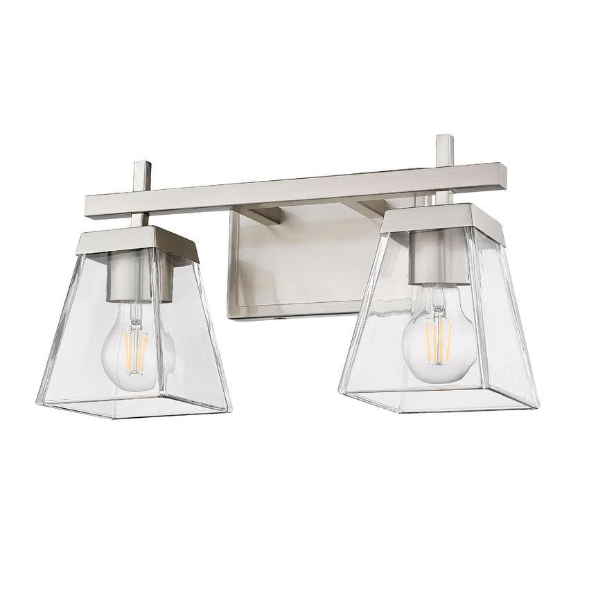 Z-Lite Lauren 2-Light Brushed Nickel Steel Frame Clear Glass Shade Vanity Light