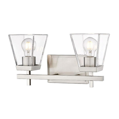 Z-Lite Lauren 2-Light Brushed Nickel Steel Frame Clear Glass Shade Vanity Light