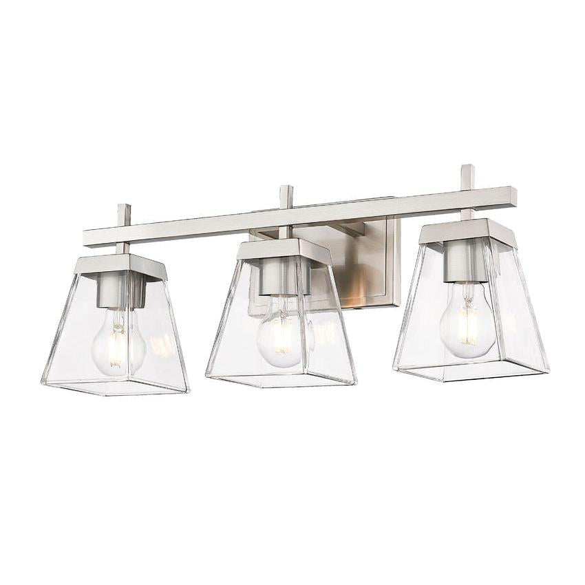 Z-Lite Lauren 3-Light Brushed Nickel Steel Frame Clear Glass Shade Vanity Light