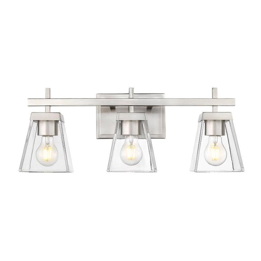 Z-Lite Lauren 3-Light Brushed Nickel Steel Frame Clear Glass Shade Vanity Light