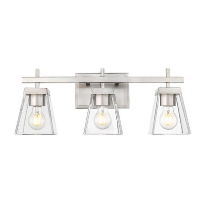 Z-Lite Lauren 3-Light Brushed Nickel Steel Frame Clear Glass Shade Vanity Light
