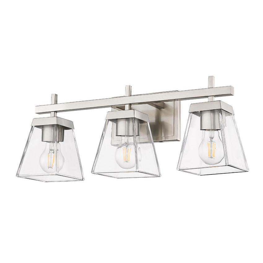 Z-Lite Lauren 3-Light Brushed Nickel Steel Frame Clear Glass Shade Vanity Light