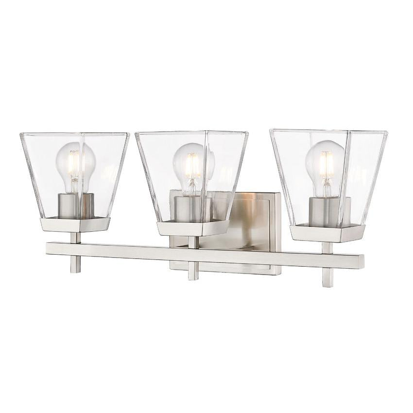 Z-Lite Lauren 3-Light Brushed Nickel Steel Frame Clear Glass Shade Vanity Light