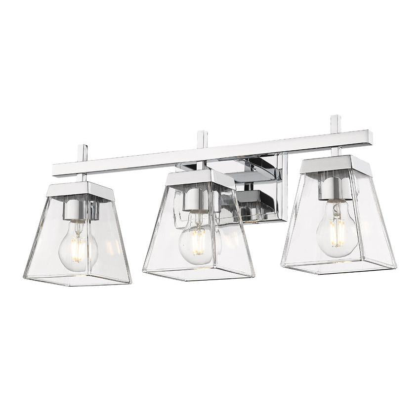 Z-Lite Lauren 3-Light Chrome Steel Frame Clear Glass Shade Vanity Light