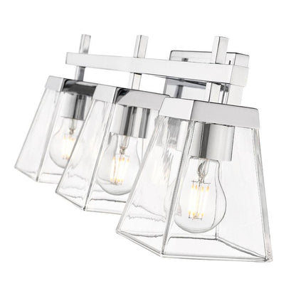 Z-Lite Lauren 3-Light Chrome Steel Frame Clear Glass Shade Vanity Light