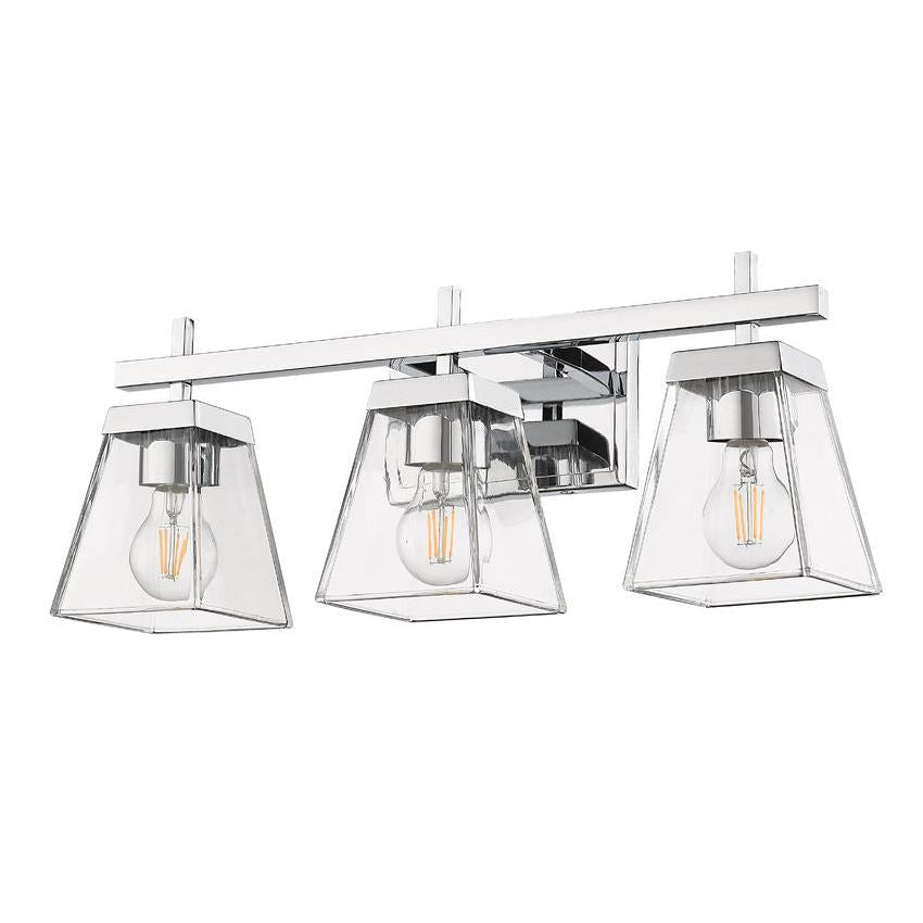 Z-Lite Lauren 3-Light Chrome Steel Frame Clear Glass Shade Vanity Light