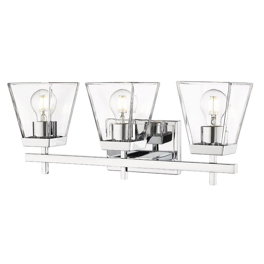 Z-Lite Lauren 3-Light Chrome Steel Frame Clear Glass Shade Vanity Light