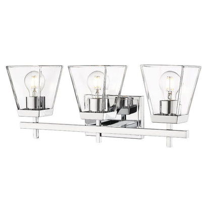 Z-Lite Lauren 3-Light Chrome Steel Frame Clear Glass Shade Vanity Light