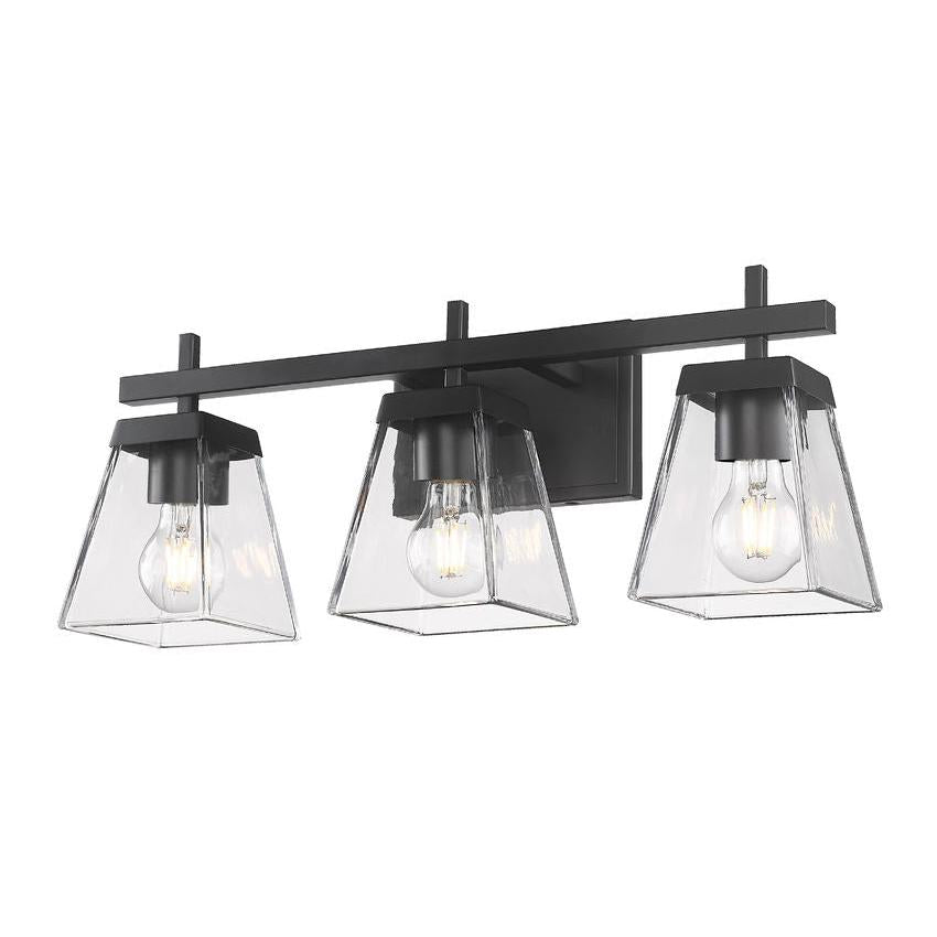 Z-Lite Lauren 3-Light Matte Black Steel Frame Clear Glass Shade Vanity Light