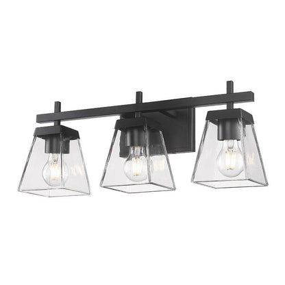 Z-Lite Lauren 3-Light Matte Black Steel Frame Clear Glass Shade Vanity Light