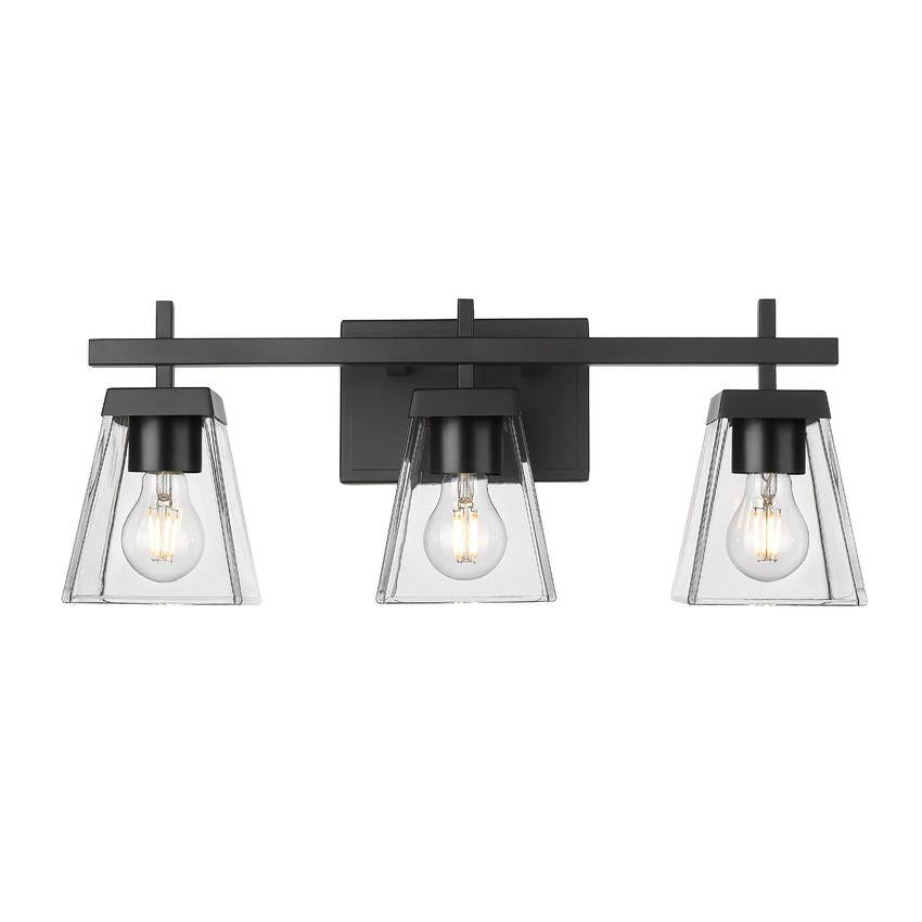 Z-Lite Lauren 3-Light Matte Black Steel Frame Clear Glass Shade Vanity Light