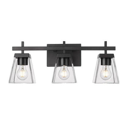 Z-Lite Lauren 3-Light Matte Black Steel Frame Clear Glass Shade Vanity Light