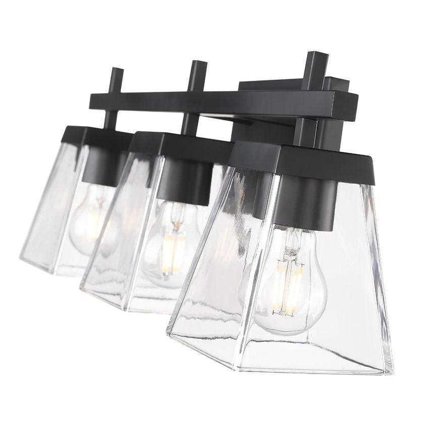 Z-Lite Lauren 3-Light Matte Black Steel Frame Clear Glass Shade Vanity Light