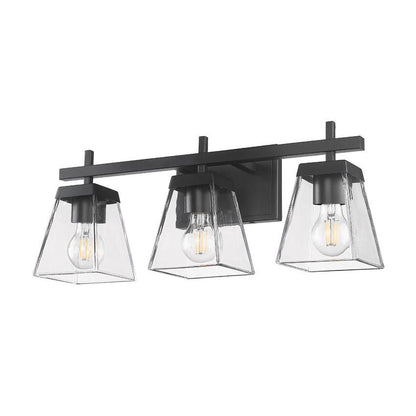 Z-Lite Lauren 3-Light Matte Black Steel Frame Clear Glass Shade Vanity Light