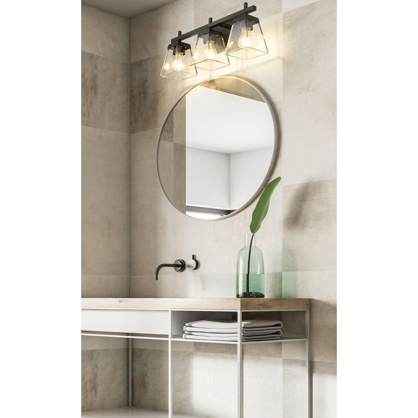 Z-Lite Lauren 3-Light Matte Black Steel Frame Clear Glass Shade Vanity Light