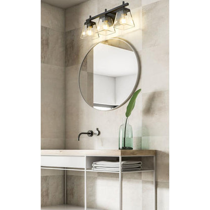 Z-Lite Lauren 3-Light Matte Black Steel Frame Clear Glass Shade Vanity Light