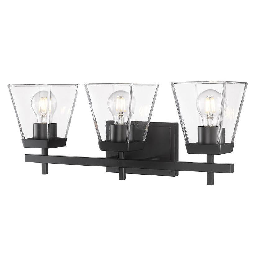 Z-Lite Lauren 3-Light Matte Black Steel Frame Clear Glass Shade Vanity Light