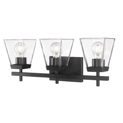 Z-Lite Lauren 3-Light Matte Black Steel Frame Clear Glass Shade Vanity Light