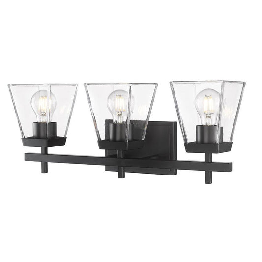 Z-Lite Lauren 3-Light Matte Black Steel Frame Clear Glass Shade Vanity Light