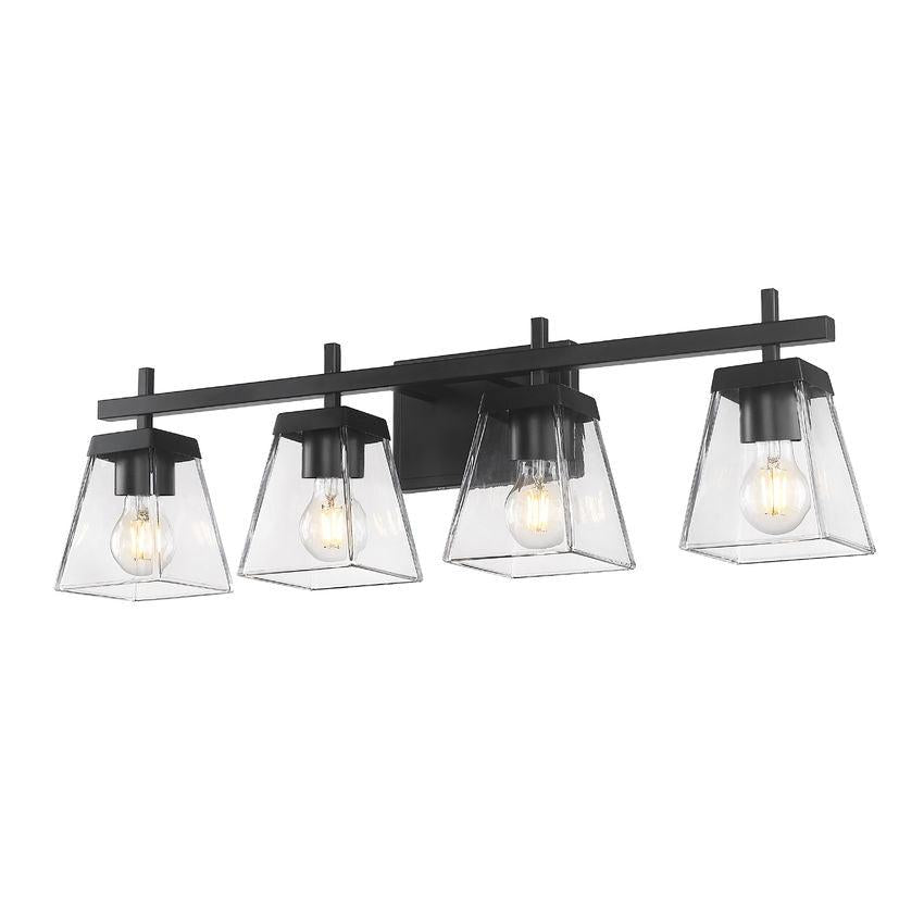 Z-Lite Lauren 4-Light Matte Black Steel Frame Clear Glass Shade Vanity Light