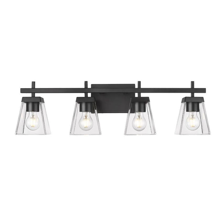 Z-Lite Lauren 4-Light Matte Black Steel Frame Clear Glass Shade Vanity Light