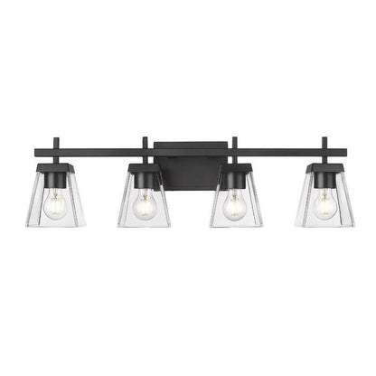 Z-Lite Lauren 4-Light Matte Black Steel Frame Clear Glass Shade Vanity Light