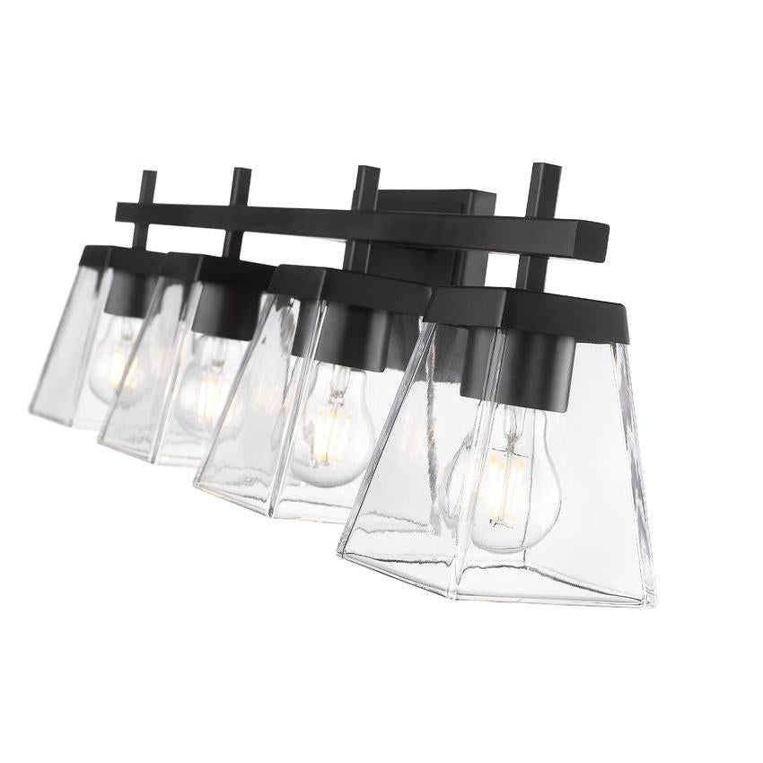 Z-Lite Lauren 4-Light Matte Black Steel Frame Clear Glass Shade Vanity Light