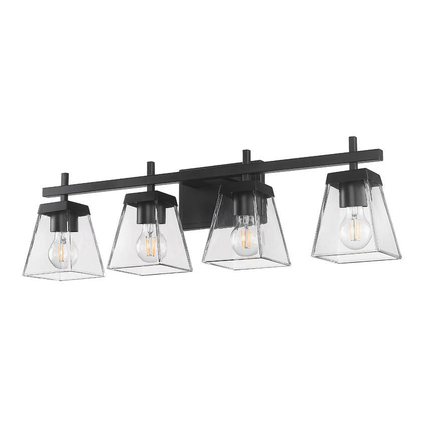 Z-Lite Lauren 4-Light Matte Black Steel Frame Clear Glass Shade Vanity Light