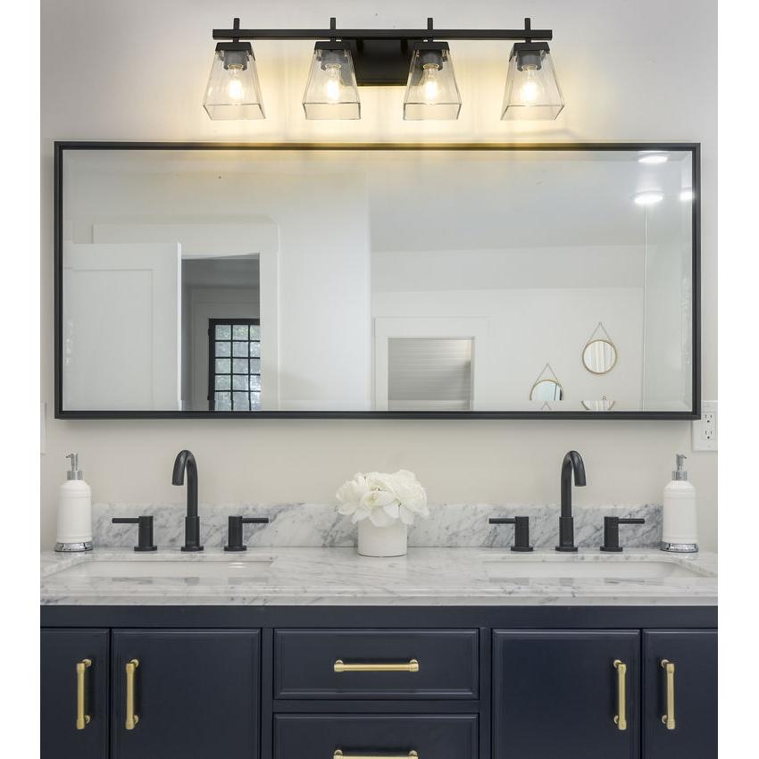 Z-Lite Lauren 4-Light Matte Black Steel Frame Clear Glass Shade Vanity Light