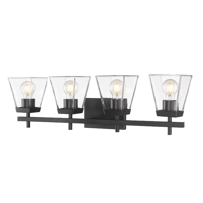 Z-Lite Lauren 4-Light Matte Black Steel Frame Clear Glass Shade Vanity Light