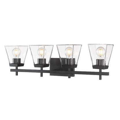 Z-Lite Lauren 4-Light Matte Black Steel Frame Clear Glass Shade Vanity Light