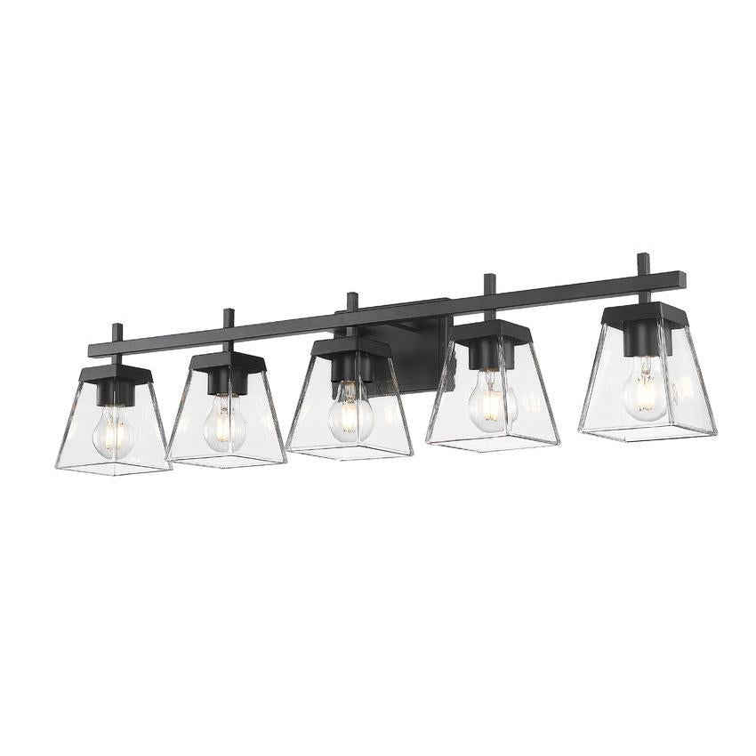 Z-Lite Lauren 5-Light Matte Black Steel Frame Clear Glass Shade Vanity Light