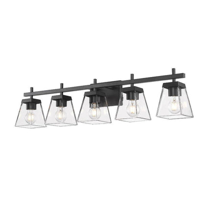 Z-Lite Lauren 5-Light Matte Black Steel Frame Clear Glass Shade Vanity Light