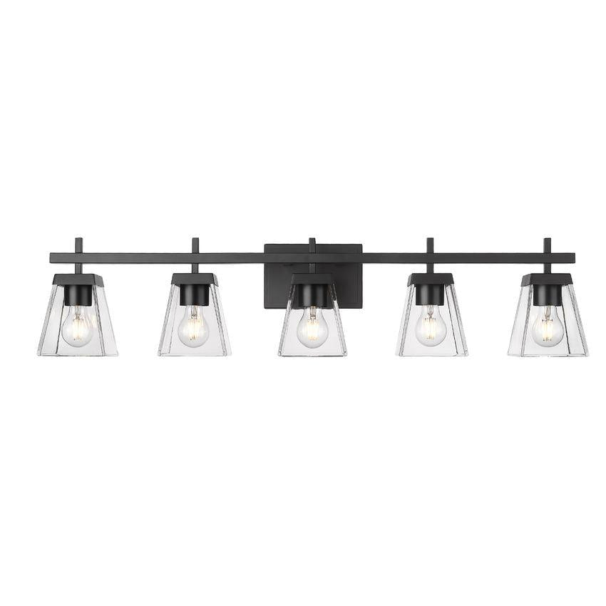 Z-Lite Lauren 5-Light Matte Black Steel Frame Clear Glass Shade Vanity Light