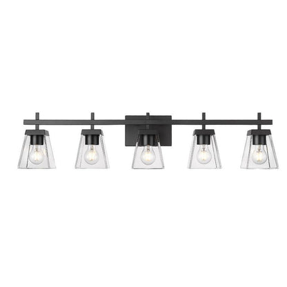 Z-Lite Lauren 5-Light Matte Black Steel Frame Clear Glass Shade Vanity Light