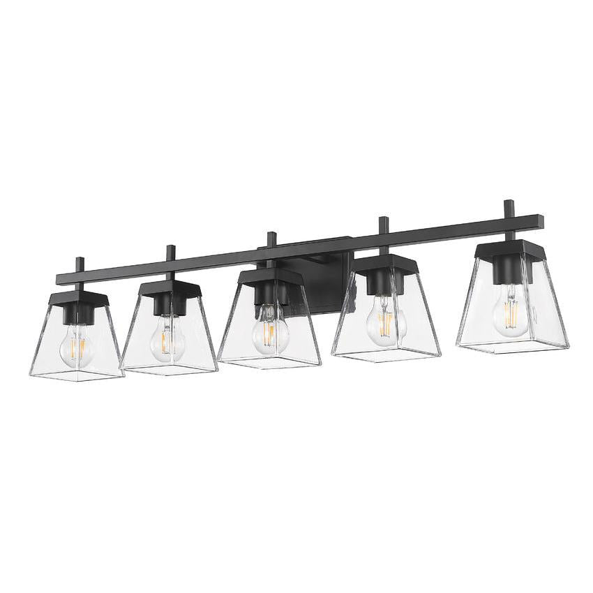 Z-Lite Lauren 5-Light Matte Black Steel Frame Clear Glass Shade Vanity Light