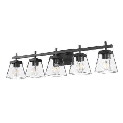 Z-Lite Lauren 5-Light Matte Black Steel Frame Clear Glass Shade Vanity Light